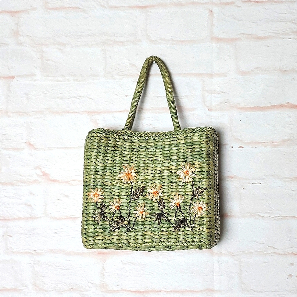 Vintage Straw Tote Bag Purse Retro
